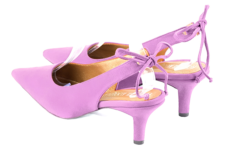 Mauve purple women's slingback shoes. Pointed toe. Medium slim heel. Rear view - Florence KOOIJMAN
